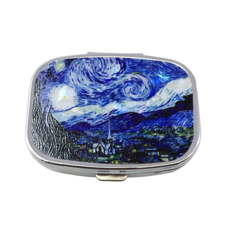 2 PCS Y10336 Two-Compartment Metal Portable Pill Box, Dragonfly, Wind Cloud, Green Peacock, Cactus, Blue Tree, Purple Rose, Lotus Flower, White Leopard