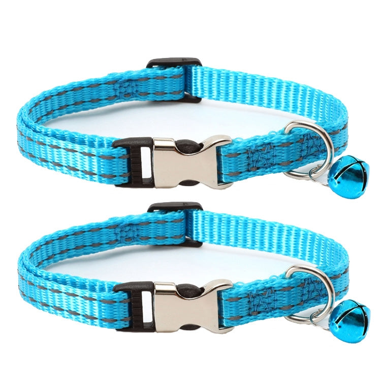 2 PCS Night Reflective Nylon Cat Collar With Bell, Size: XS 1.0x19-30cm(No Carving Sky Blue)