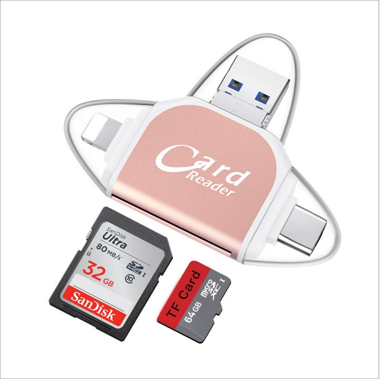 R015 USB2.0 & Micro USB+8Pin+Type-C 4 In 1 Card Reader Supports SD/TF ...
