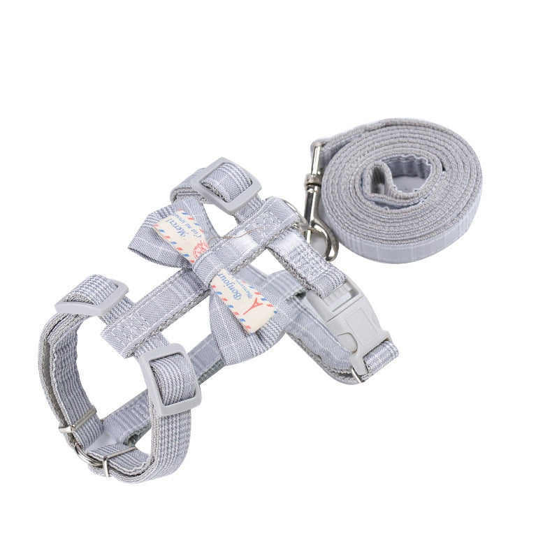 Bow-knot Anti-breakaway Adjustable Cat Leash L(Light Gray)