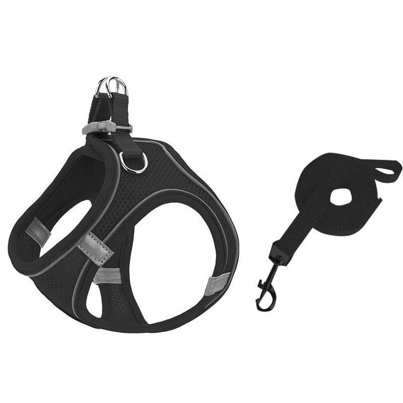 TM050 Pet Chest Strap Vest Type Breathable Reflective Traction Rope XXXS(Black)