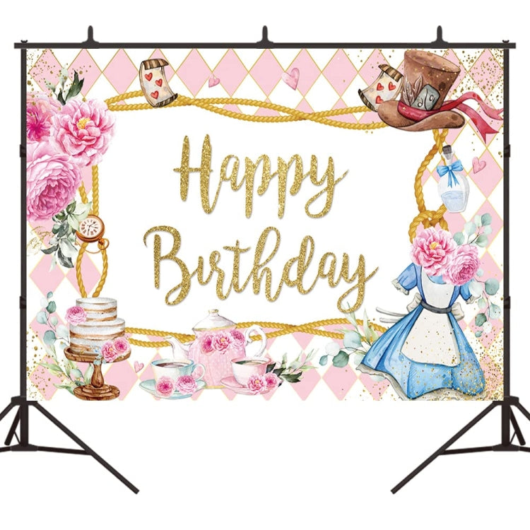 Pink Flowers Cake Cartoon Birthday Background Cloth Birthday Decoration Banner Hanging Flags, 150 x 100cm, 180 x 120cm, 210 x 150cm