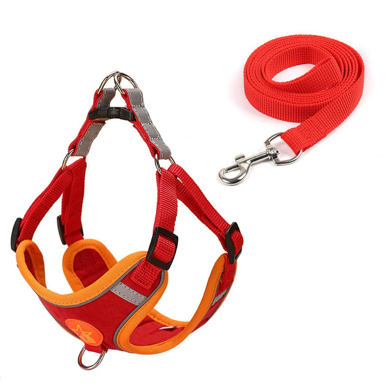 Pet Dog Harness Reflective Anti-break-off Vest-style Leash, Color: Suede Classic Red(XL)