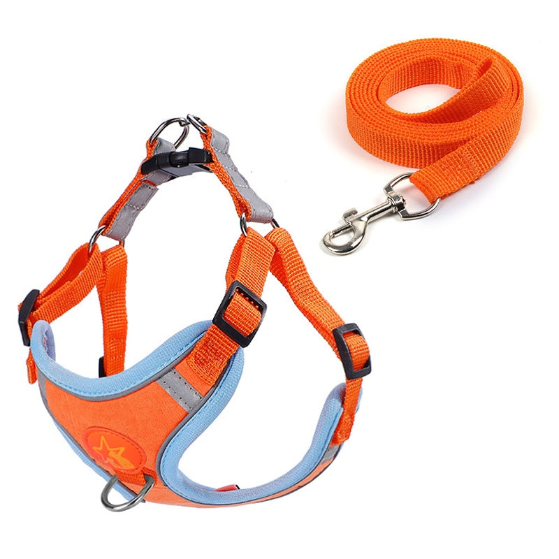 Pet Dog Harness Reflective Anti-break-off Vest-style Leash, Color: Suede Orange(S)
