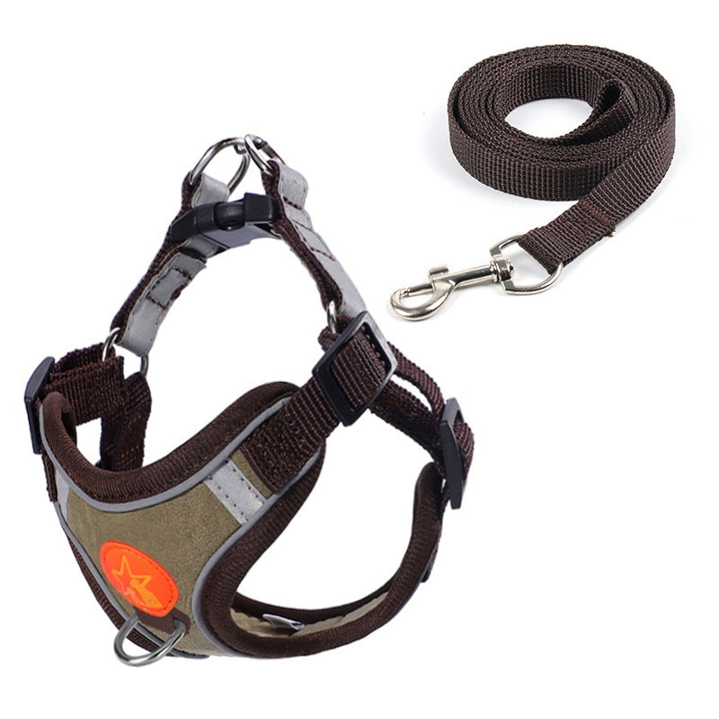 Pet Dog Harness Reflective Anti-break-off Vest-style Leash, Color: Suede Coffee(XS)