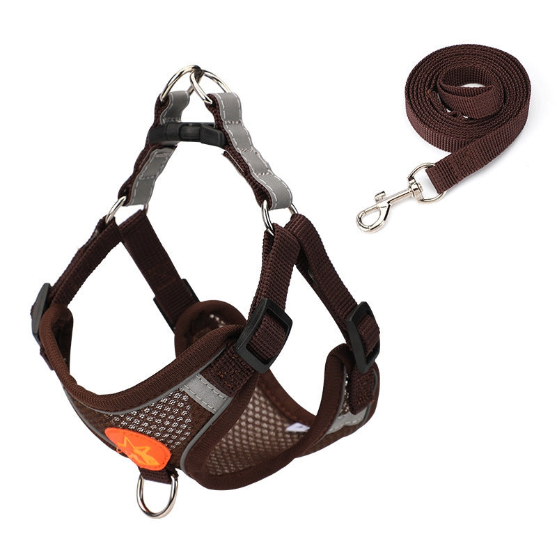 Pet Dog Harness Reflective Anti-break-off Vest-style Leash, Color: Mesh Coffee(S)
