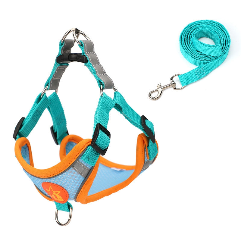 Pet Dog Harness Reflective Anti-break-off Vest-style Leash, Color: Mesh Cyan(S)