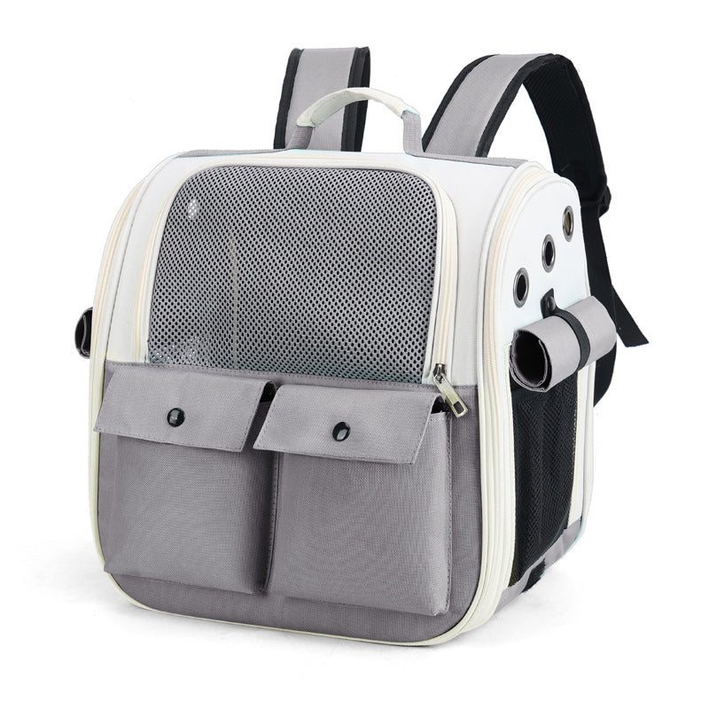 Breathable Square Cat Backpack Foldable Outdoor Portable Pet Bag(Model 4 Gray)