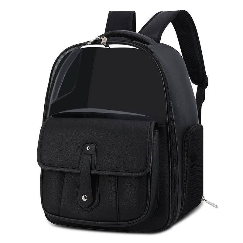 PU Pet Bag Cats And Dogs Outing Carrying Capsule Double Shoulder Backpacks(Model 6 Black)