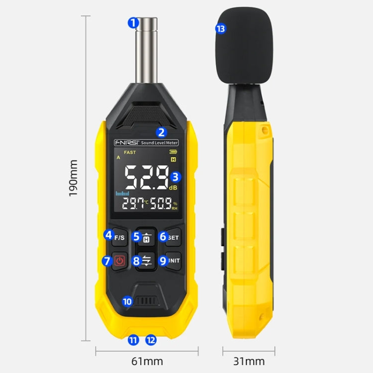 FNIRSI Noise Decibel Meter Home Volume Detector, Yellow | Bulky Mart
