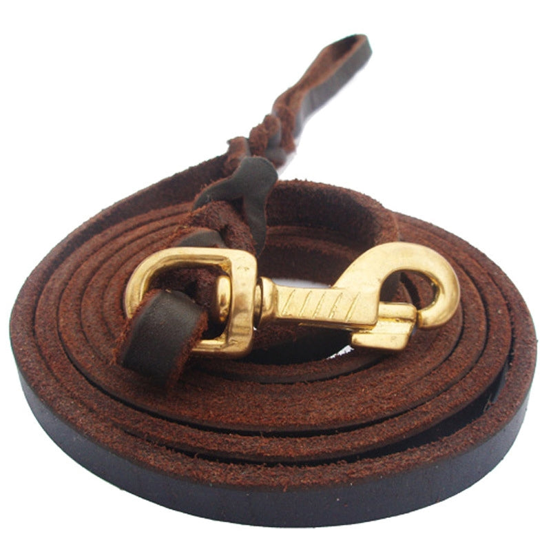 1.2 x 200cm Pet Outing Cowhide Towing Leash Dog Training Harness(Bronze Hook)