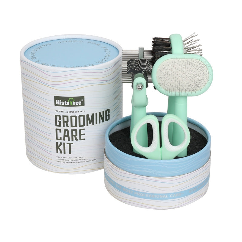 Histotree 5 In 1 Pet Grooming Care Set Cats Open Knots Comb Nail Clipper Flea Cleaning Needle Comb(Green)
