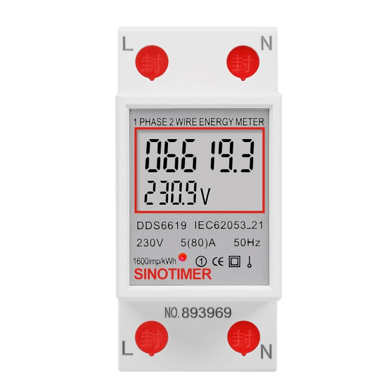 SINOTIMER DDS6619 80A 230V Din Rail Single Phase Energy Meter Voltage