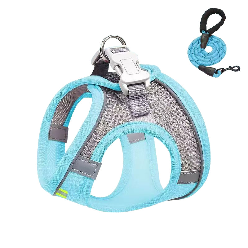 Undershirt Style Pet Chest Harness Summer Breathable Reflective Dog Leash, Style: Blue+1.5m Round Rope(XS)