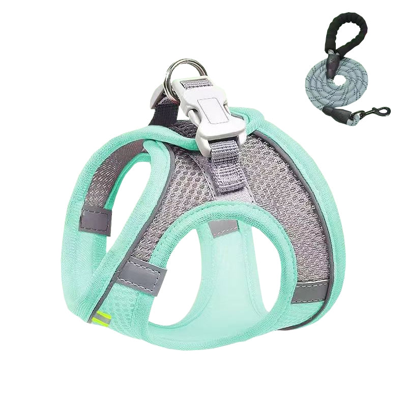 Undershirt Style Pet Chest Harness Summer Breathable Reflective Dog Leash, Style: Green+2m Round Rope(XXS)