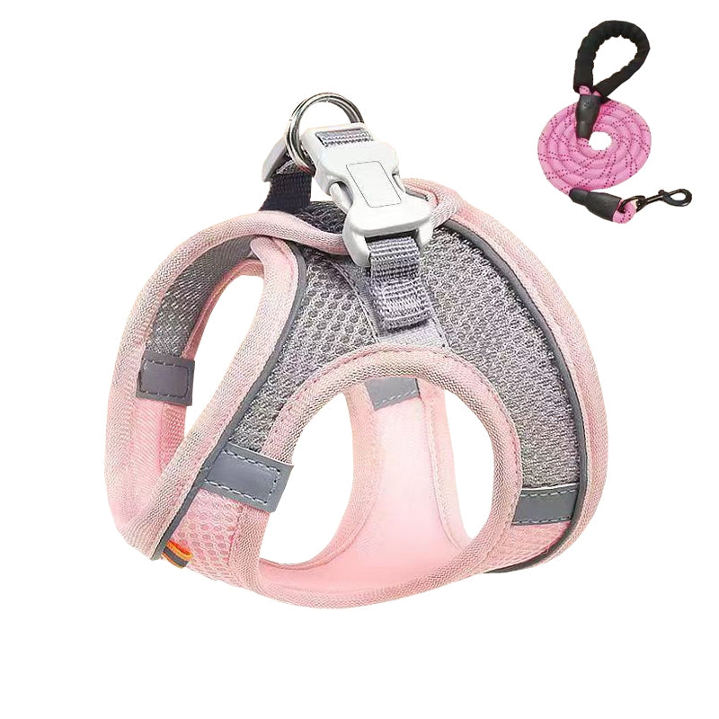 Undershirt Style Pet Chest Harness Summer Breathable Reflective Dog Leash, Style: Pink+2m Round Rope(XS)