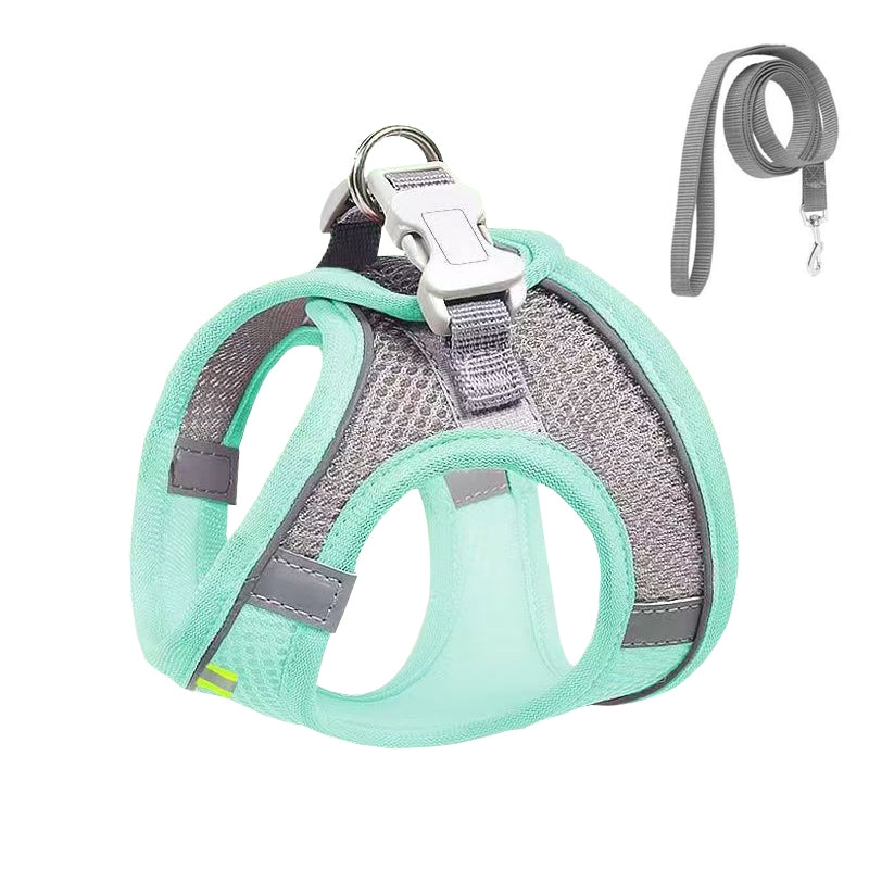Undershirt Style Pet Chest Harness Summer Breathable Reflective Dog Leash, Style: Green+1.5m Flat Rope(S)