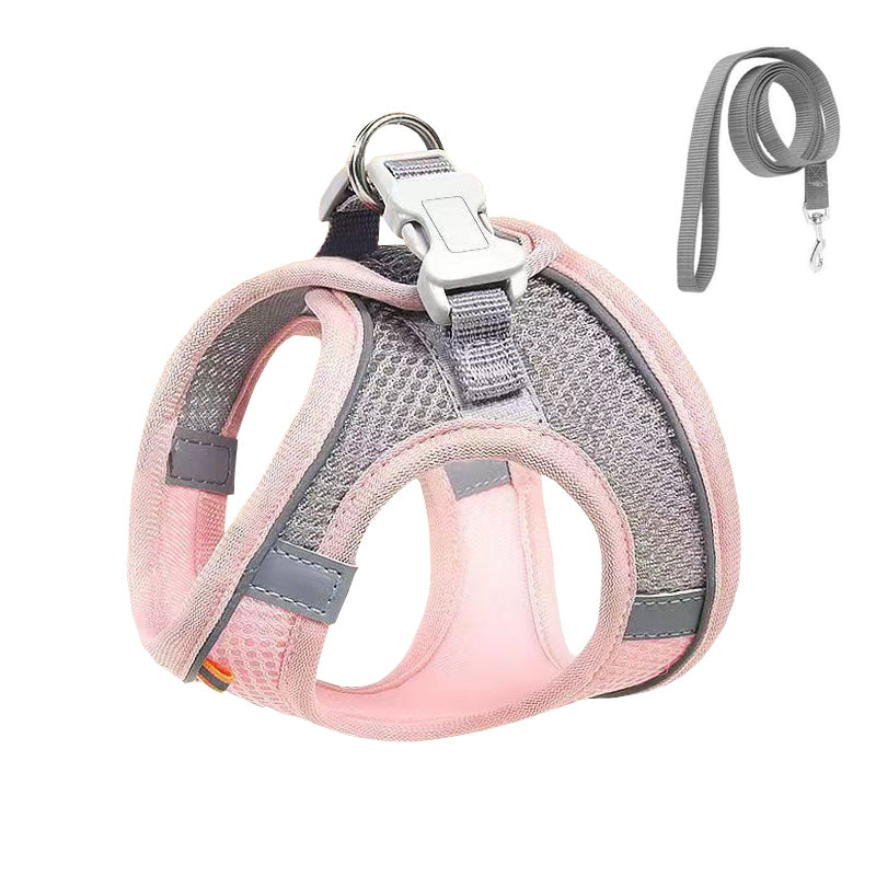 Undershirt Style Pet Chest Harness Summer Breathable Reflective Dog Leash, Style: Pink+1.5m Flat Rope(XS)