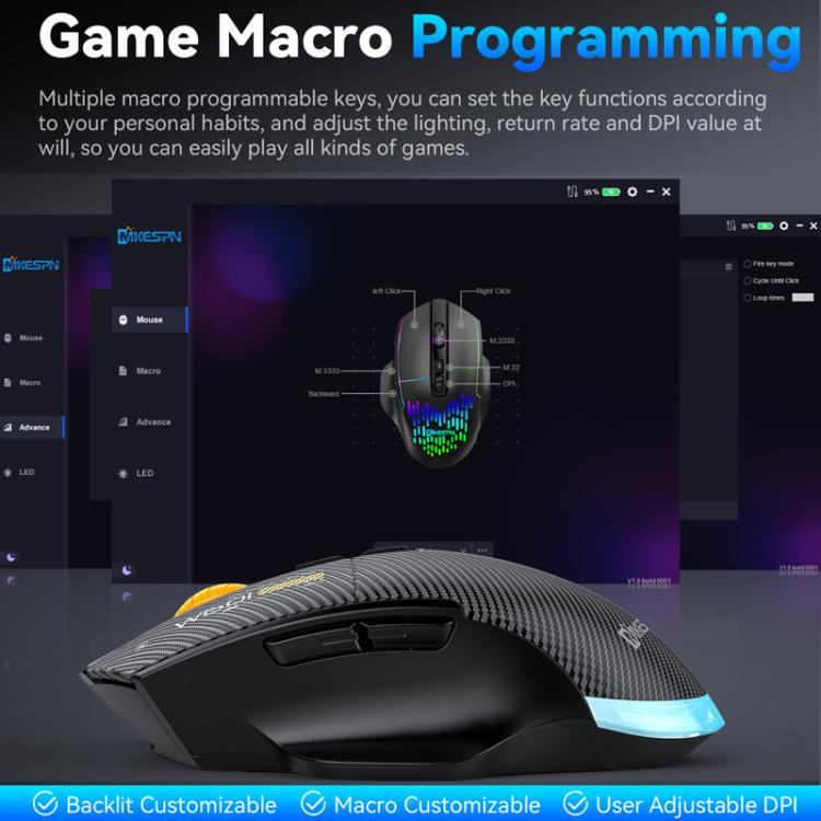 MKESPN W601 Silent Wireless Tri-mode Macro Gaming Mouse Carbon Fiber 1 ...