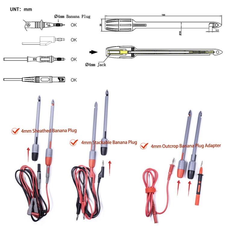 Banana Plug Multimeter Non-Destructive Piercing Probe, 2mm Jack, 4mm J ...