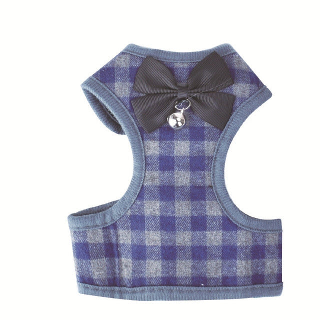 Adjustable Bow Plaid Vest Lead Pull Rope Leash for Cat Dog Pet(M)
